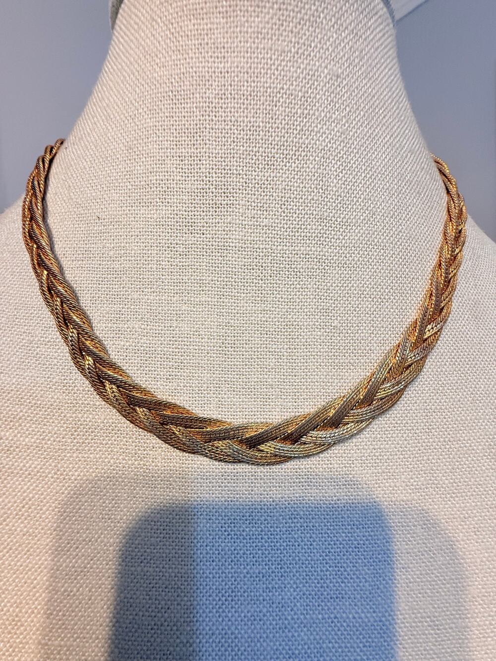 Vintage Braided Gold Tone Collar Necklace 17”